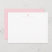 Modern Script Pink Heart Border Monogram Note Card Notitiekaartje (Voorkant / Achterkant)