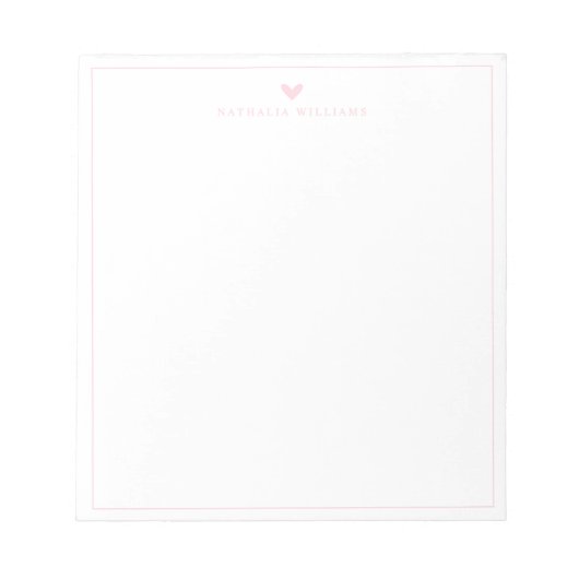 Modern Script Pink Heart Border Monogram Notitieblok (Voorkant)