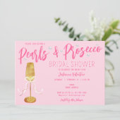 Modern Script Pink Pearls & Prosecco Vrijgezellenf Kaart (Staand voorkant)