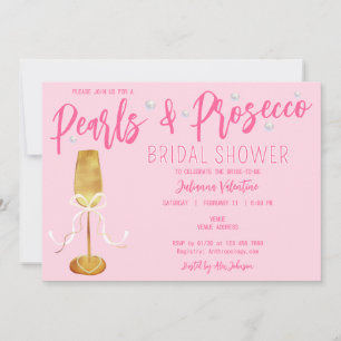 Modern Script Pink Pearls & Prosecco Vrijgezellenf Kaart