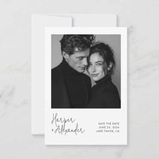 Modern Script Polaroid Photo Wedding Save the Date (Voorkant)