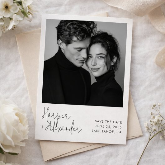 Modern Script Polaroid Photo Wedding Save the Date