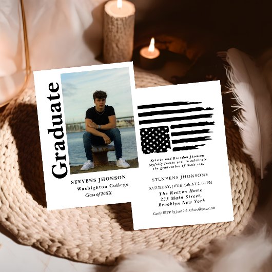 Modern script Police photo graduation invitation Kaart