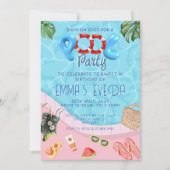 Modern Script Pool Party Sweet 16 verjaardag Kaart (Voorkant)