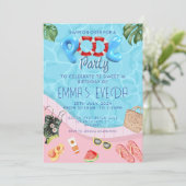 Modern Script Pool Party Sweet 16 verjaardag Kaart (Staand voorkant)