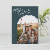 Modern Script Prettig feest | Voeg 2 foto's toe Feestdagenkaart (Staand voorkant)