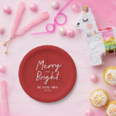 Modern Script Prettig & Helder Sneeuwvlokken Kerst Papieren Bordje (Feest)