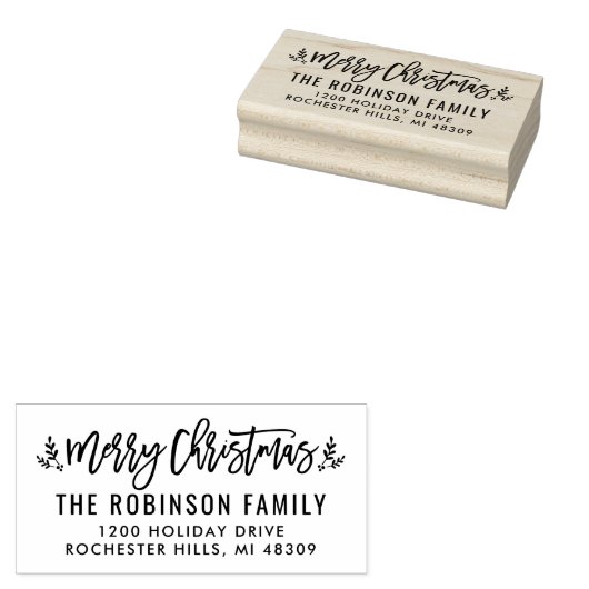 Modern Script Prettig Kerst Adres Rubberstempel (Gestempeld)