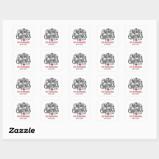 Modern Script Prettig Kerstfeest | Aangepaste Vier Vierkante Sticker (Vel)