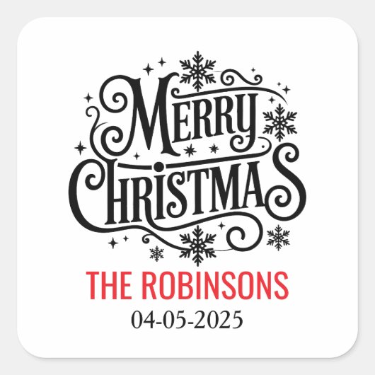 Modern Script Prettig Kerstfeest | Aangepaste Vier Vierkante Sticker (Voorkant)