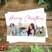 Modern Script Prettig Kerstfeest Drie Foto Feestdagenkaart