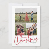 Modern Script Prettig Kerstmis Eenvoudig 3 Foto Feestdagenkaart (Voorkant)