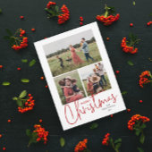 Modern Script Prettig Kerstmis Eenvoudig 3 Foto Feestdagenkaart