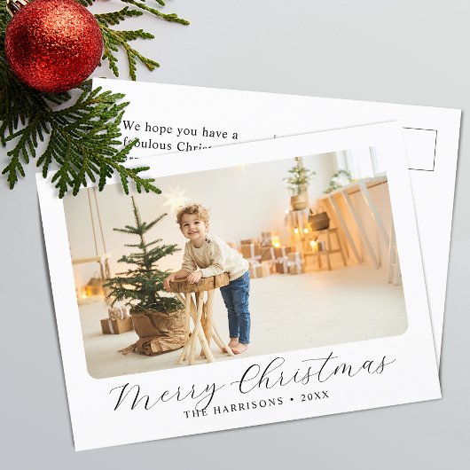 Modern Script Prettig Kerstmis Foto Feestdagenkaart