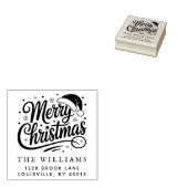Modern Script Prettig Kerstmis Retouradres Rubberstempel (Gestempeld)
