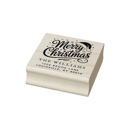 Modern Script Prettig Kerstmis Retouradres Rubberstempel (Stempel)