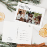 Modern script Prettige feestdagen drie-foto's<br><div class="desc">Dit moderne manuscript prettige feestdagen drie-foto vakantie briefkaart is perfect voor uw minimalistische shabby chic boho zwarte en witte vakantiegroet. De minimale witte handgeschreven kalligrafie is delicaat en robuust, terwijl het klasje en elegant blijft. Het ontwerp weerspiegelt een eenvoudige, volledig witte winterdag en roept herinneringen op aan een meer simplistisch...</div>