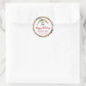 Modern script Prettige feestdagen rode holly logo Ronde Sticker (Tas)