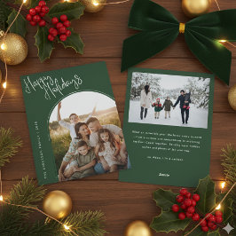 Modern Script Prettige Feestdagen | Voeg 2 foto's Feestdagenkaart