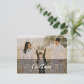 Modern script, prettige kerstfoto briefkaart (Staand voorkant)