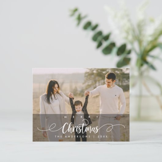 Modern script, prettige kerstfoto briefkaart (Staand voorkant)