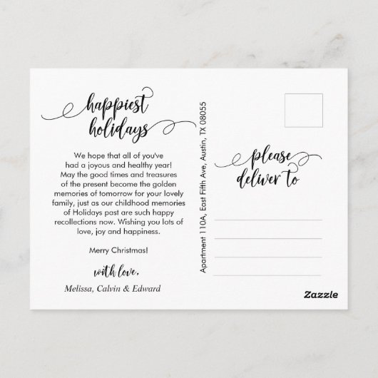 Modern script, prettige kerstfoto briefkaart (Achterkant)