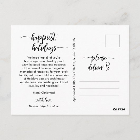 Modern script, prettige kerstfoto briefkaart (Achterkant)