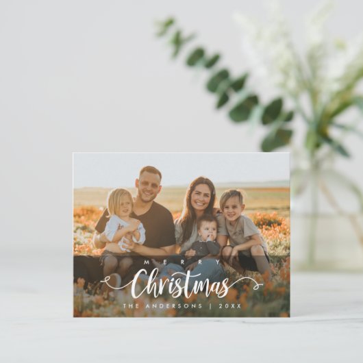 Modern script, prettige kerstfoto briefkaart (Staand voorkant)