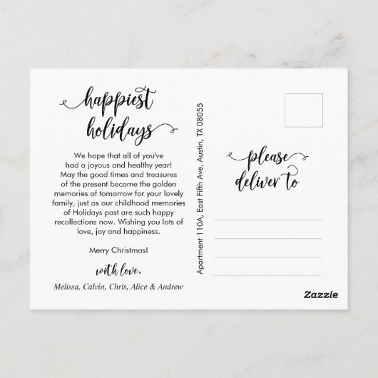 Modern script, prettige kerstfoto briefkaart (Achterkant)