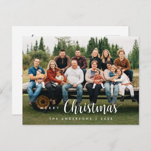 Modern Script, prettige kerstfoto Postca Briefkaart (Voorkant / Achterkant)