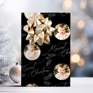 Modern Script Prettigst Kerstmis Familie 2 foto Cadeaupapier
