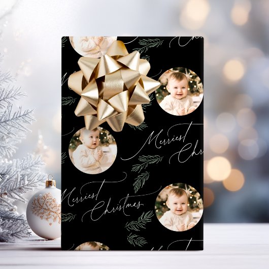Modern Script Prettigst Kerstmis Familie 2 foto Cadeaupapier