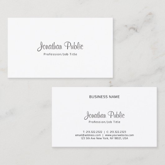 Modern Script Professioneel Minimalistisch Elegant Visitekaartje (Voorkant / Achterkant)