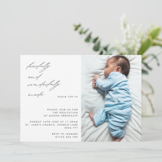 Modern Script Psalm 139 Baby Toewijding Foto Kaart (Staand voorkant)
