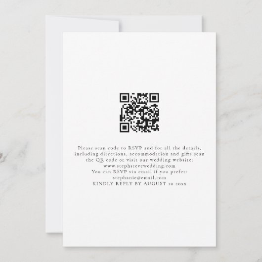 Modern script QR Code Black and White Wedding Kaart (Achterkant)