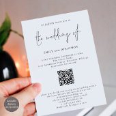 Modern script QR Code Black and White Wedding Kaart