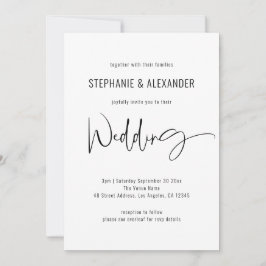 Modern Script QR Code Black White Wedding Kaart