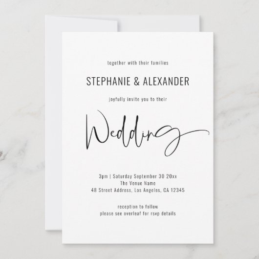 Modern Script QR Code Black White Wedding Kaart (Voorkant)