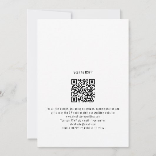 Modern Script QR Code Black White Wedding Kaart (Achterkant)