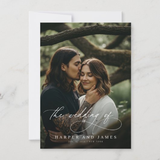 Modern Script QR Code Boho Minimalist Wedding Kaart (Voorkant)