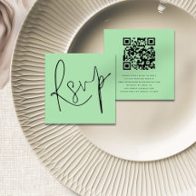 Modern Script QR Code Celadon Green bruiloft RSVP