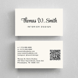 Modern Script QR Code Cream Visitekaartje