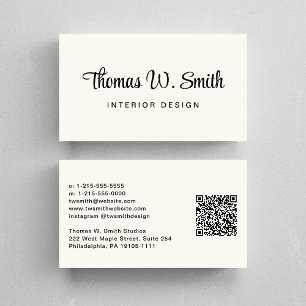 Modern Script QR Code Cream Visitekaartje