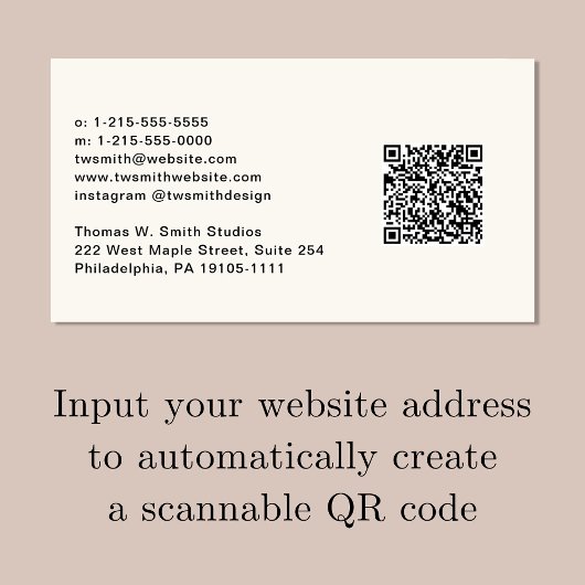 Modern Script QR Code Cream Visitekaartje