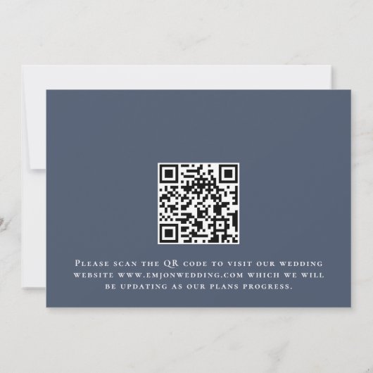 Modern Script QR Code Dusty Navy Blue Save The Date (Achterkant)