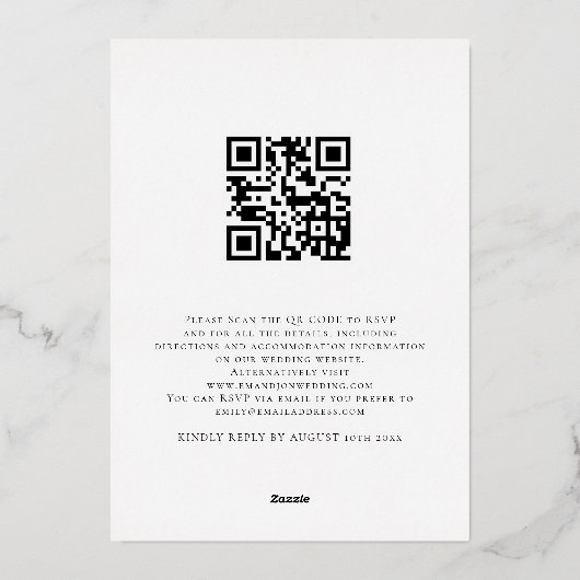 Modern Script QR Code Foto bruiloft Luxe Goud Folie Uitnodiging (Achterkant)
