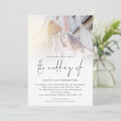 Modern Script QR Code Foto Lesbian Wedding Kaart (Staand voorkant)