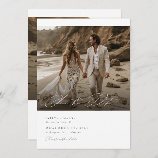 Modern script QR Code Fotobruiloft Opslaan van de Kaart (Voorkant / Achterkant)