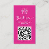 Modern script QR code hot pink order dank u Visitekaartje (Voorkant)