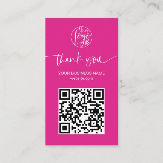 Modern script QR code hot pink order dank u Visitekaartje (Voorkant)